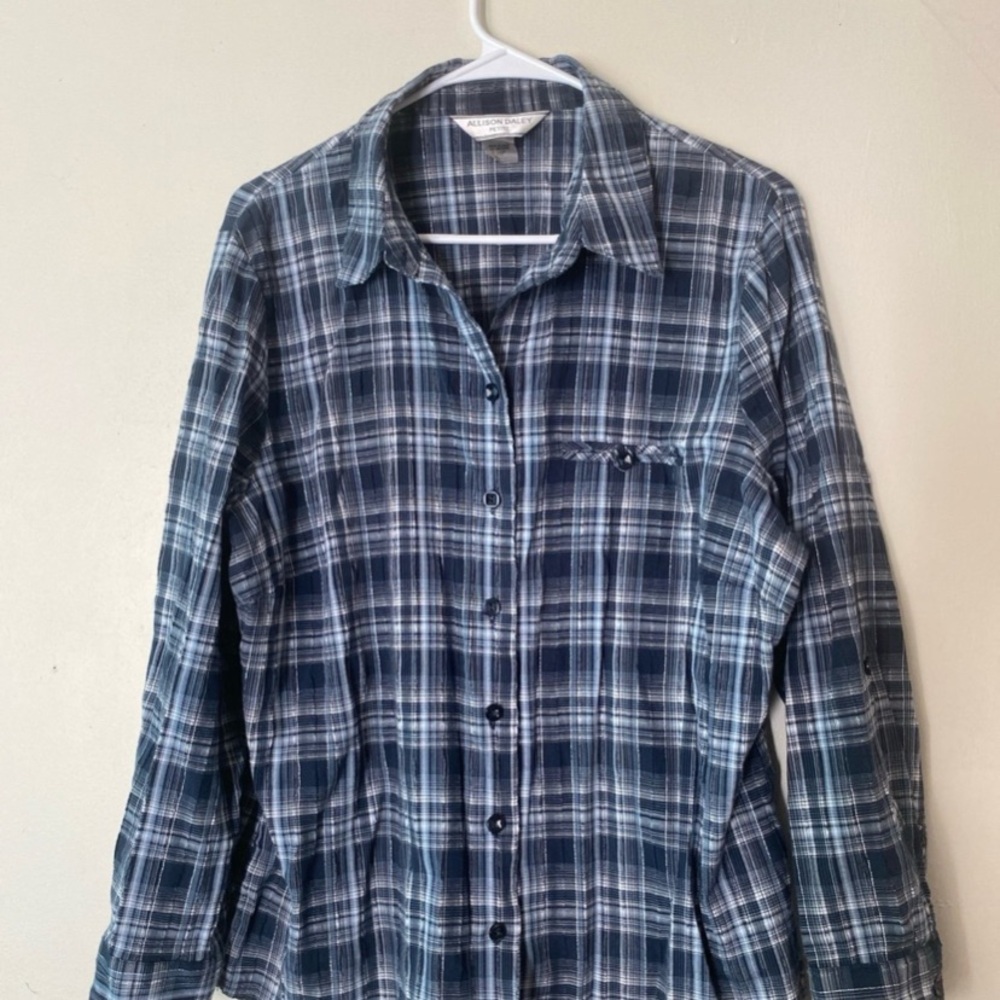 Allison Daley Blue Plaid Button Down Shirt